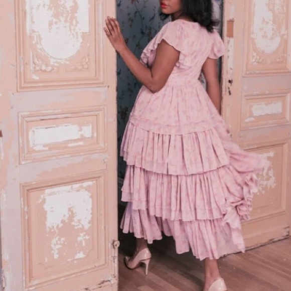 JESSAKAE Emmylou Midi Dress Ruffles Pink Roses NEW XL - Picture 3 of 12